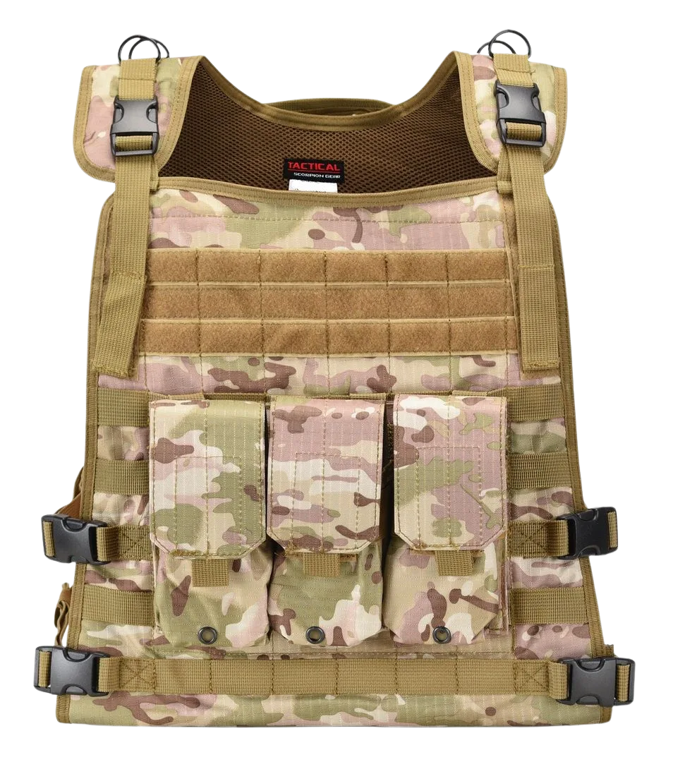 Tactical Scorpion Gear Wildcat MOLLE Plate Carrier – Modular 10x12 Armor Vest – Black, Multicam, OD Green, Coyote Brown