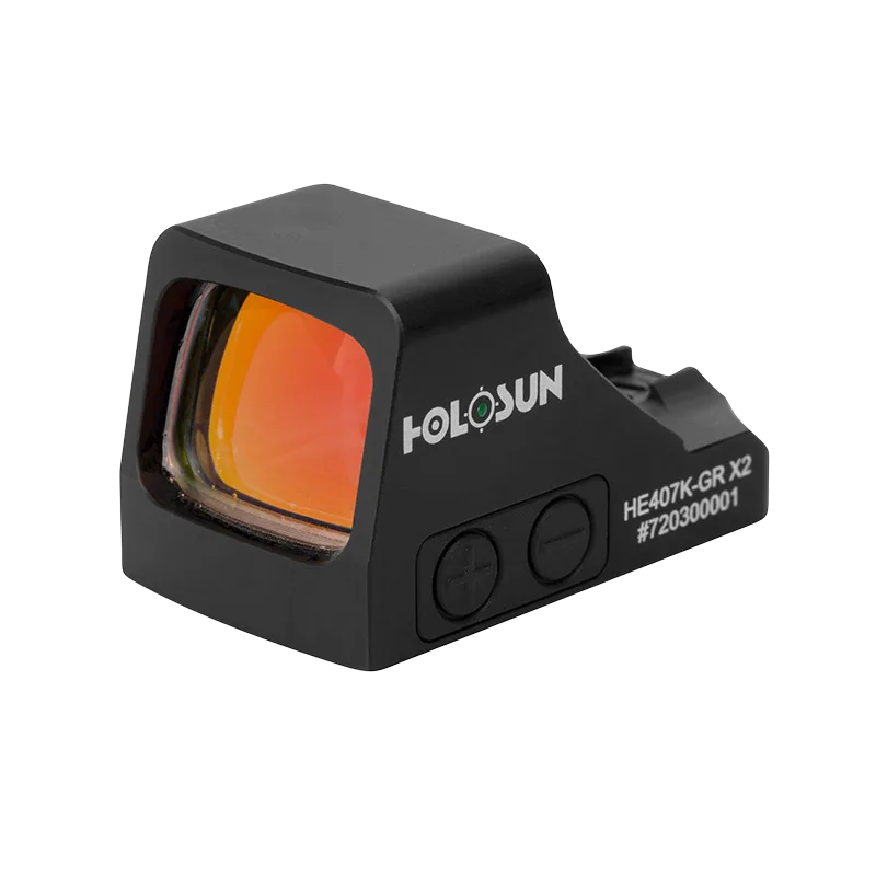 Holosun 407K X2 6 MOA green dot sight with side battery tray for subcompact pistols